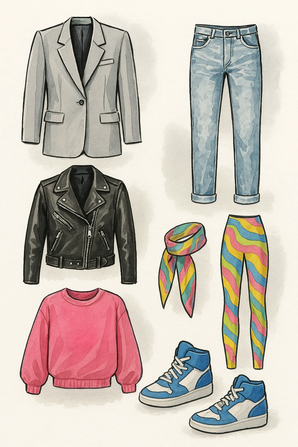 1980er Lookbook & Styling – Power Suits, Neon und Rebellion 1980er Lookbook & Styling – Power Suits, Neon und Rebellion