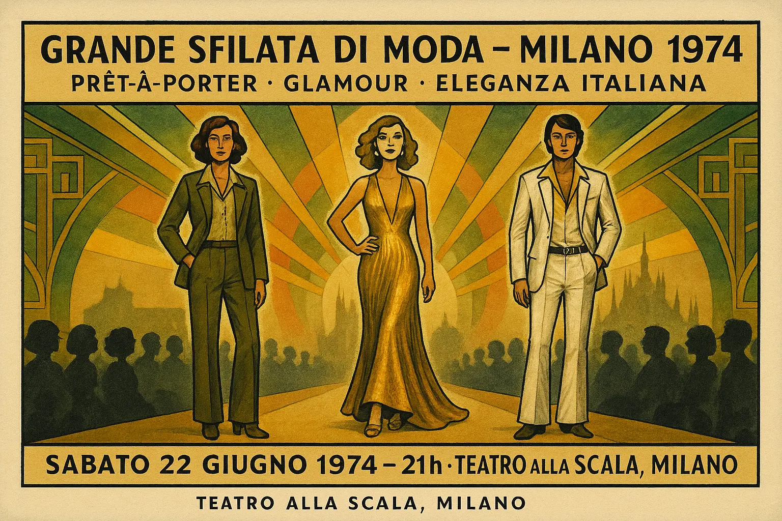Grand Défilé de Mode – Paris 1974 Grand Défilé de Mode – Paris 1974: Poster im Disco- und Hippie-Stil