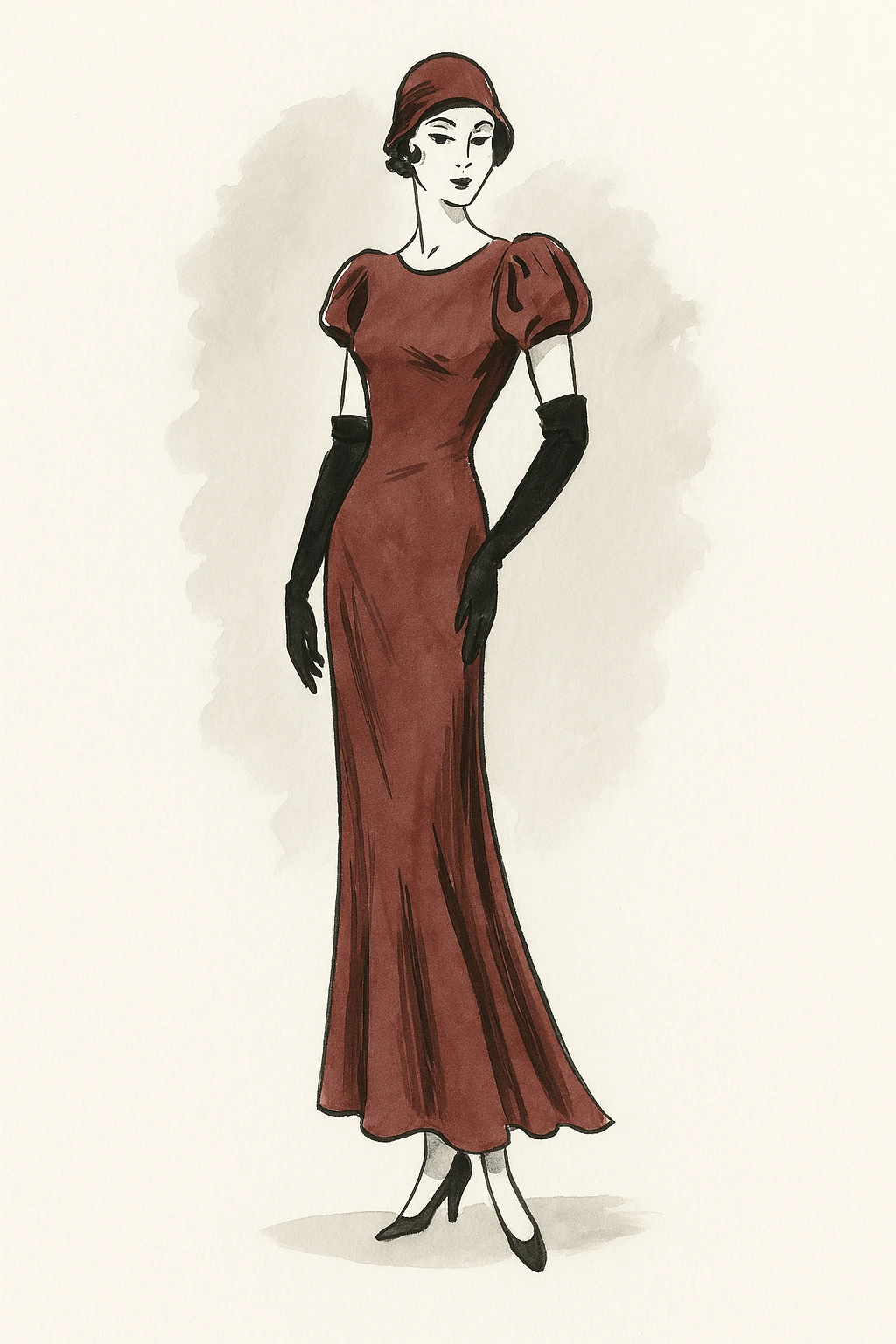 Elegante Mode der 1930er Jahre: Schmale Silhouetten mit Abendkleid im Bias-Cut