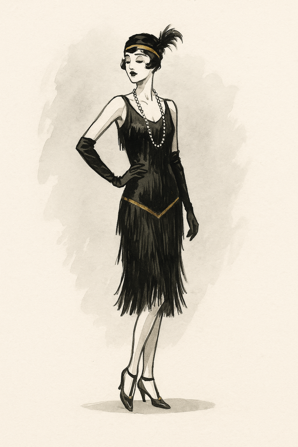 Jazzige Mode der 1920er Jahre: Charlestonkleid mit Perlenkette & Stirnband