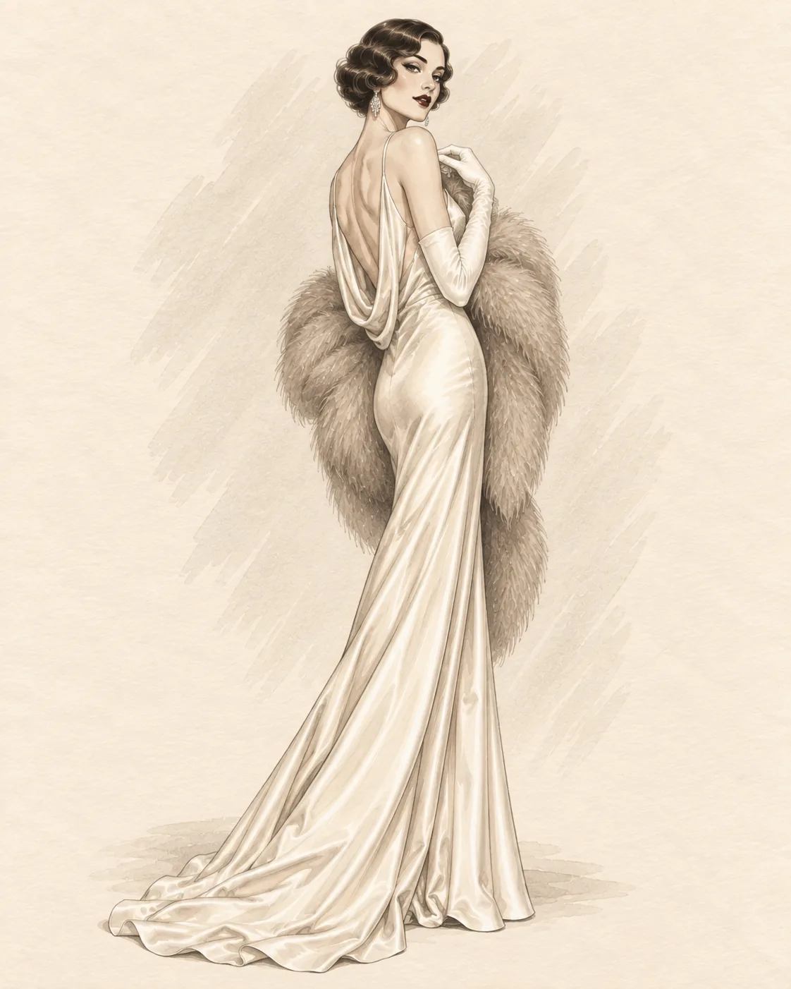 1920er Art-déco-Abendlook als Fashion-Illustration