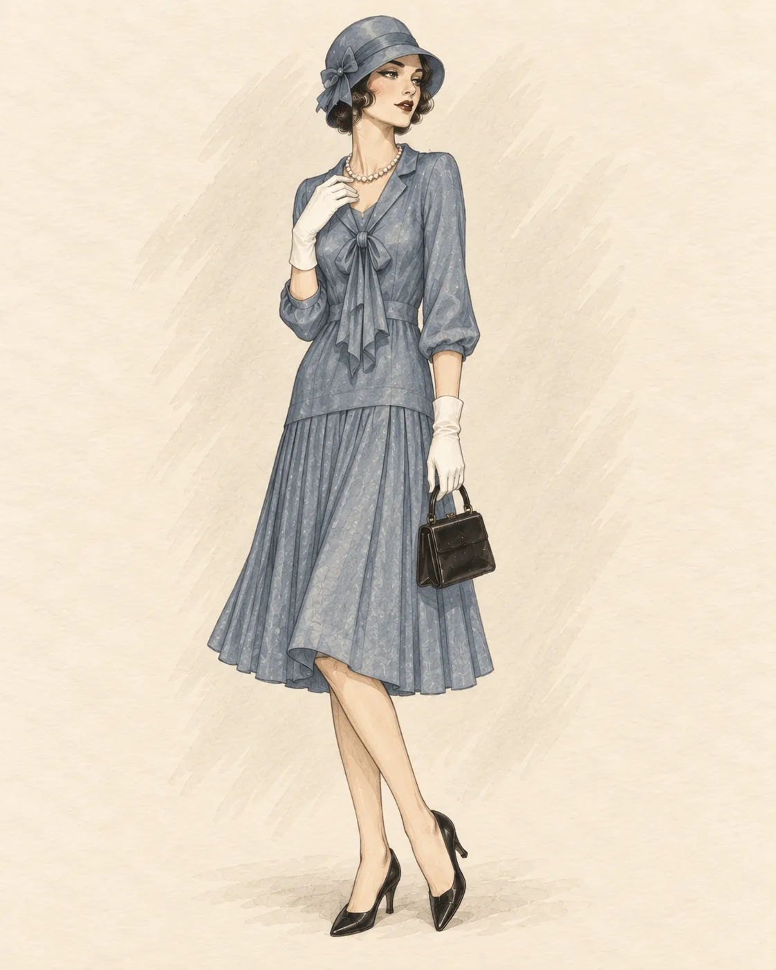 1920er Day-Dress mit tiefer Taille als Fashion-Illustration
