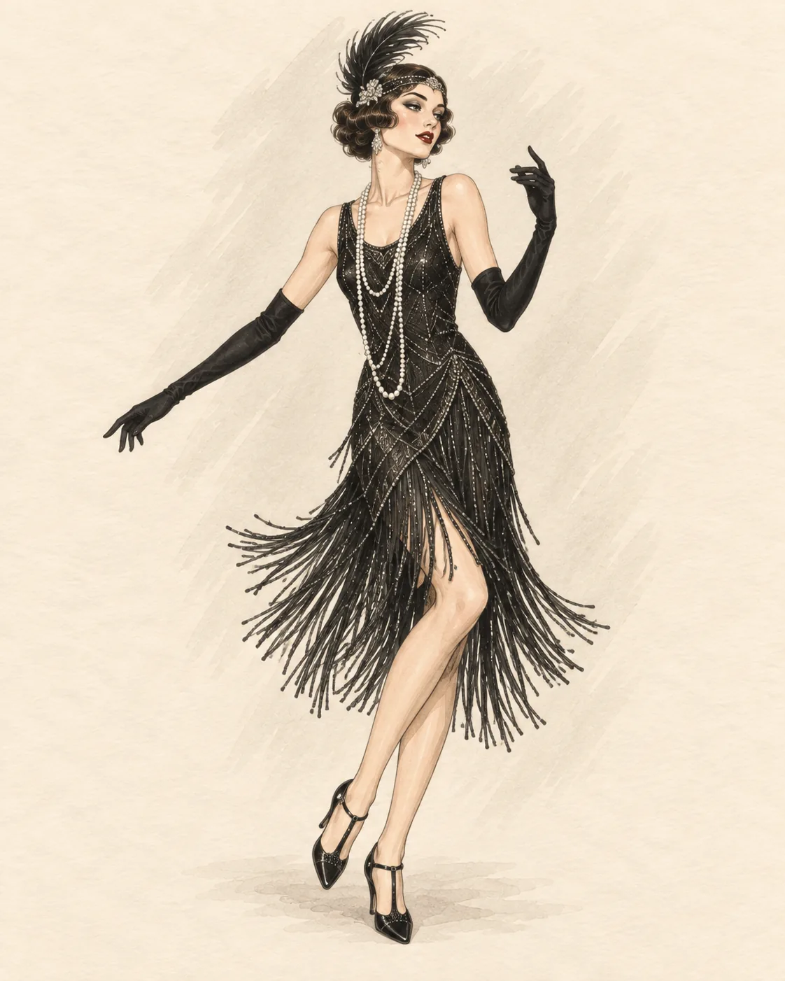 1920er Flapper-Abendlook als Fashion-Illustration
