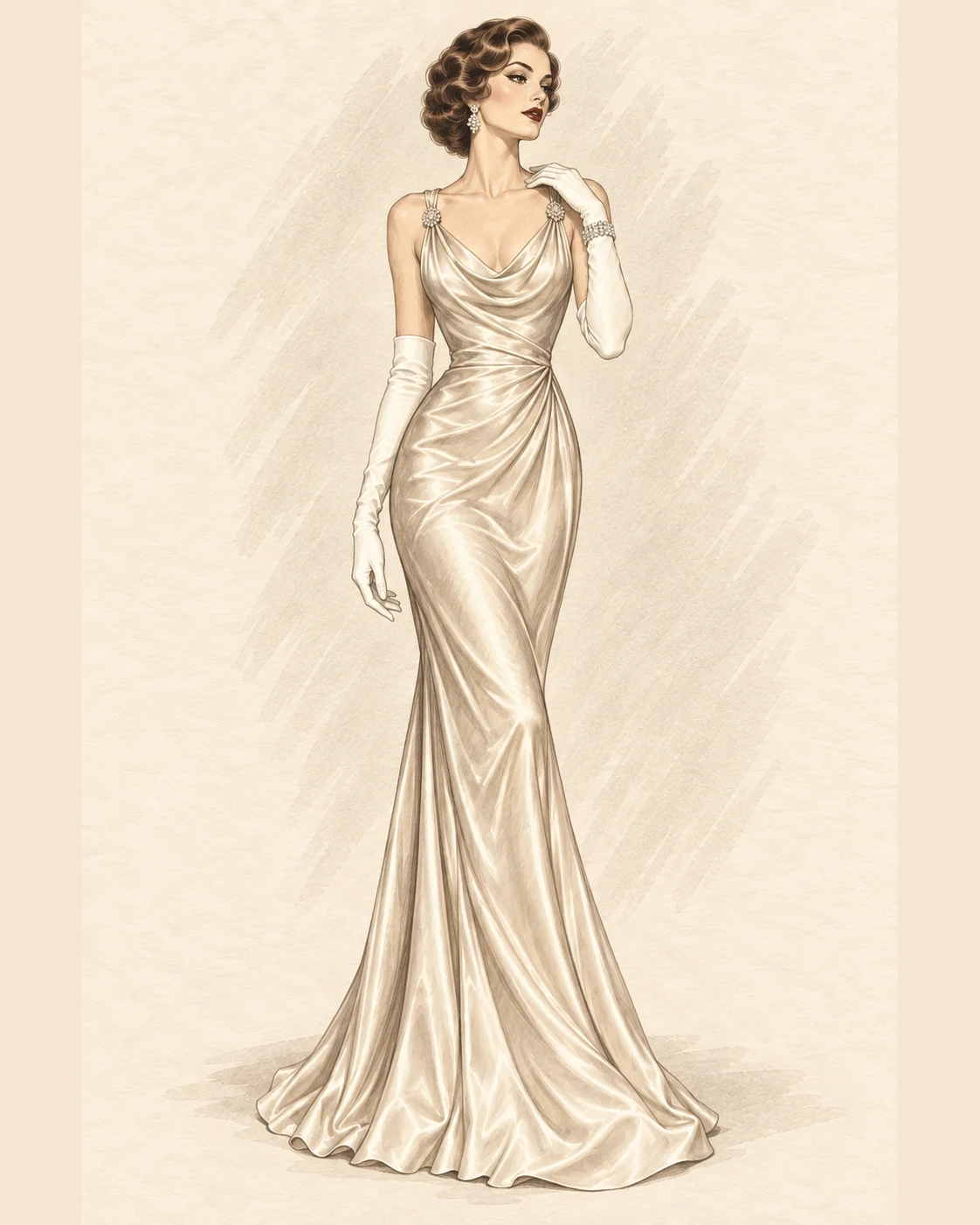 1930er Bias-Cut Abendlook als Fashion-Illustration