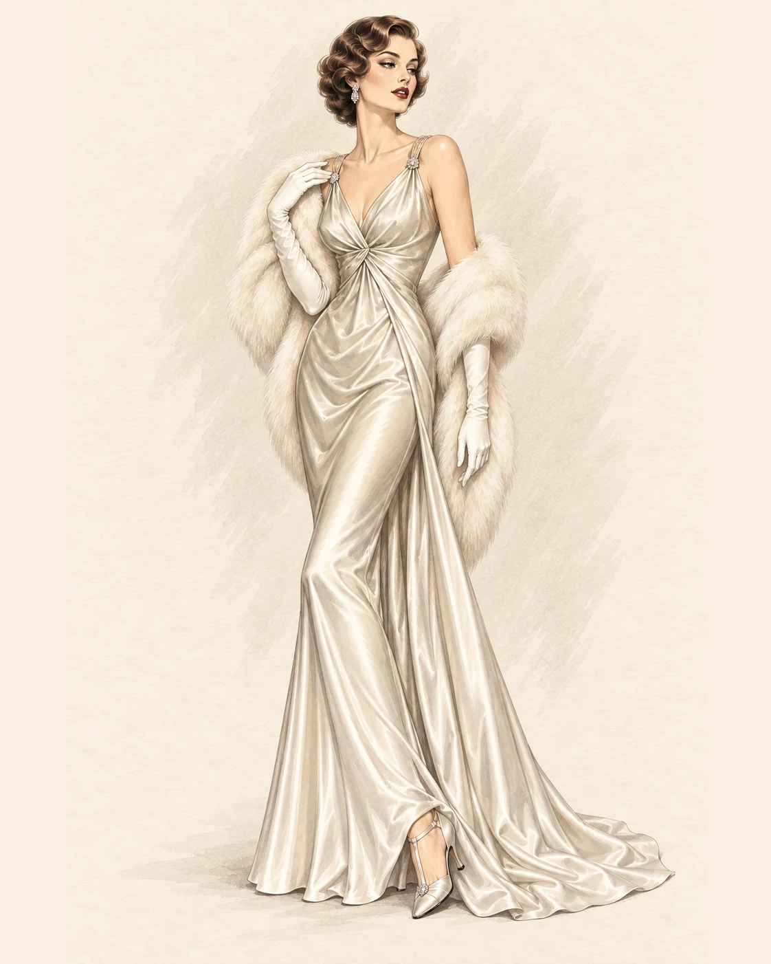 1930er Hollywood Screen Glamour als Fashion-Illustration