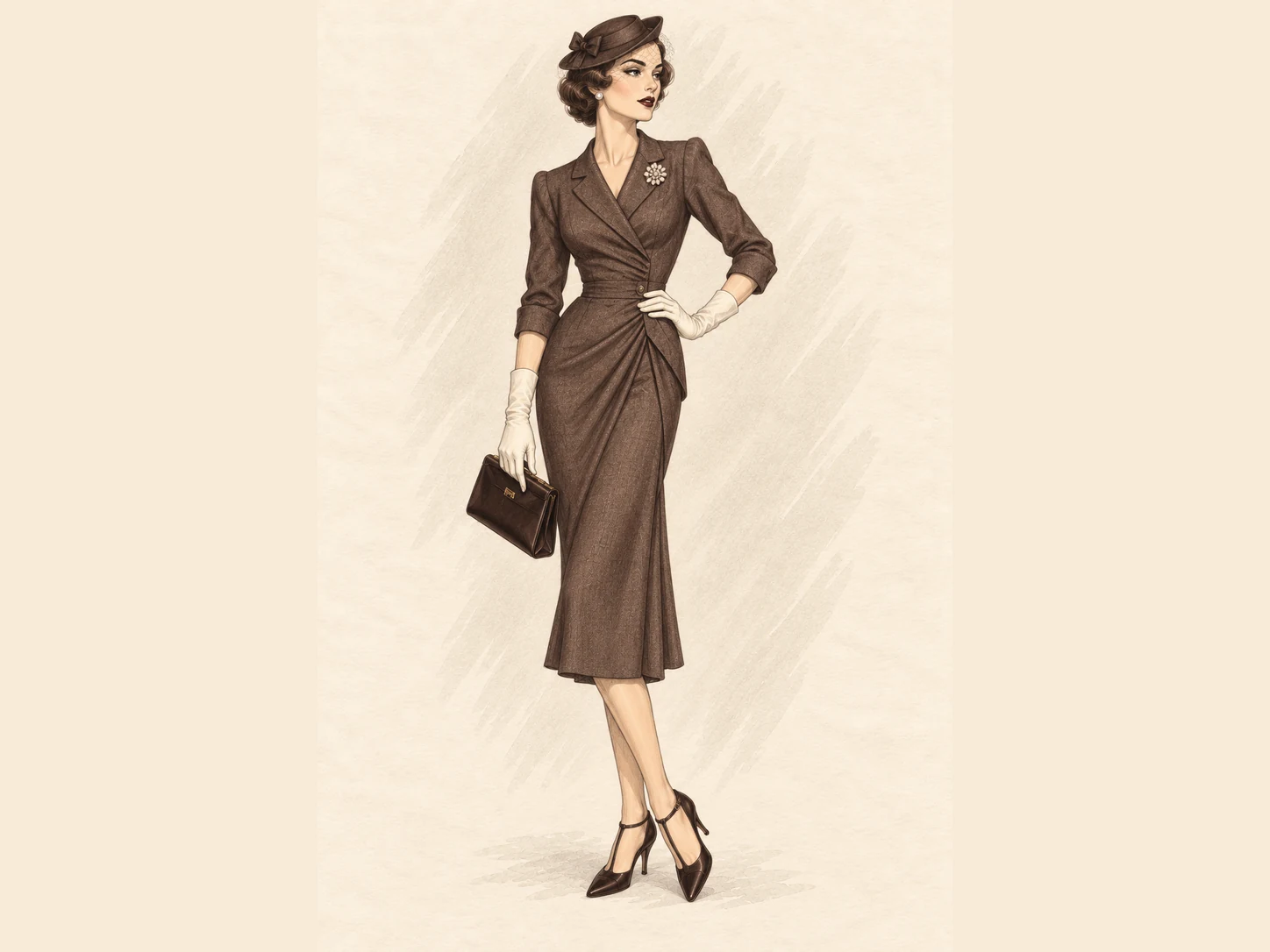 Typische 1930er Key Pieces als gemeinsame Fashion-Illustration