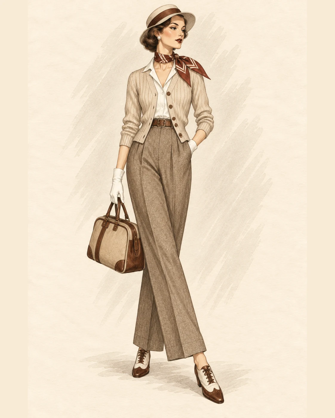 Praktischer 1930er Sportswear-Look als Fashion-Illustration