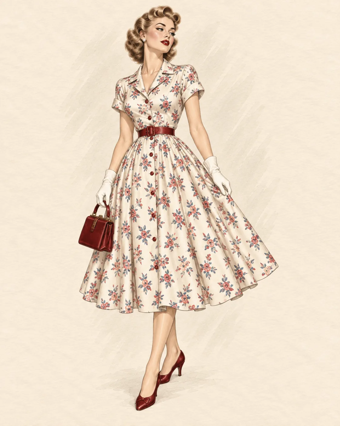 1940er Shirtwaist Day Dress als Fashion-Illustration