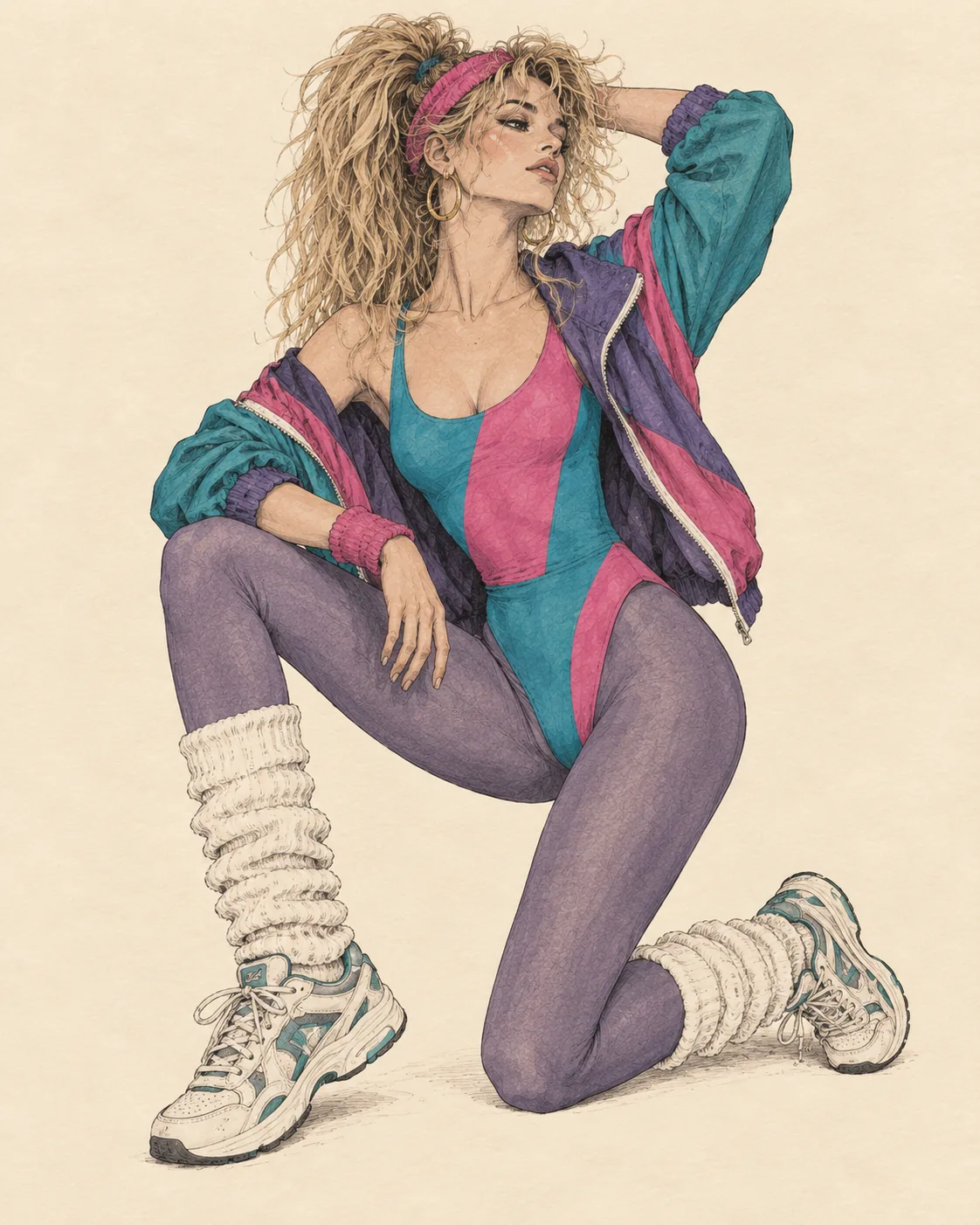 1980er Aerobic- und Sportswear-Look als Editorial-Illustration