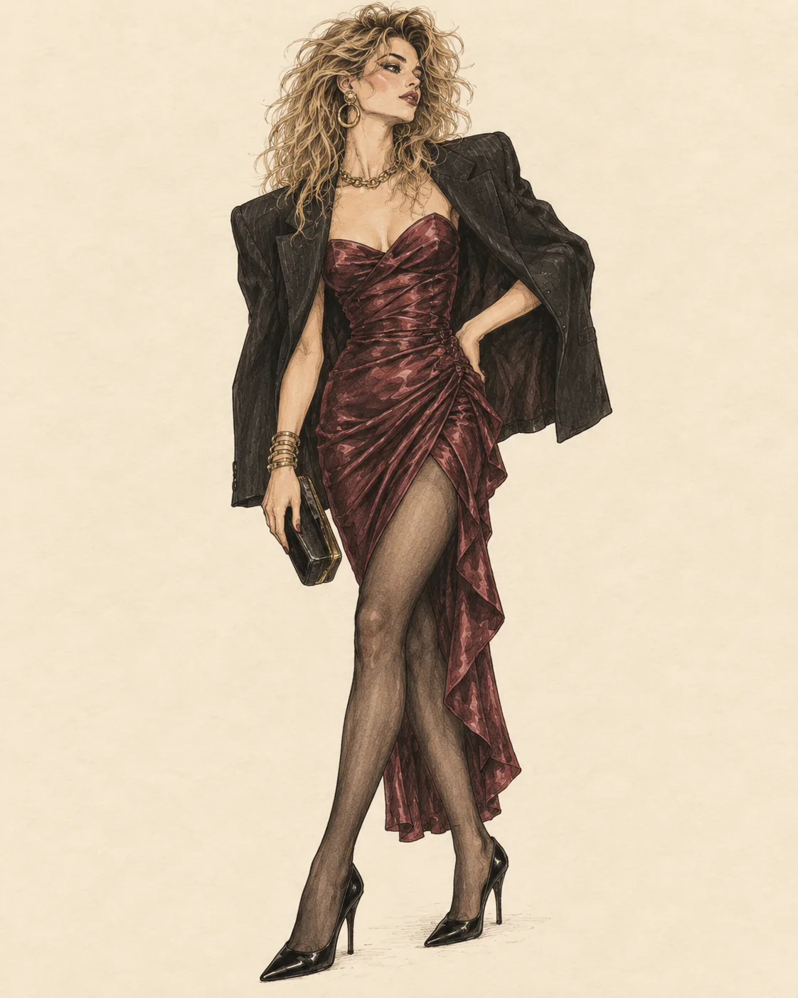 Late-80s Glamour-Look als Editorial-Illustration