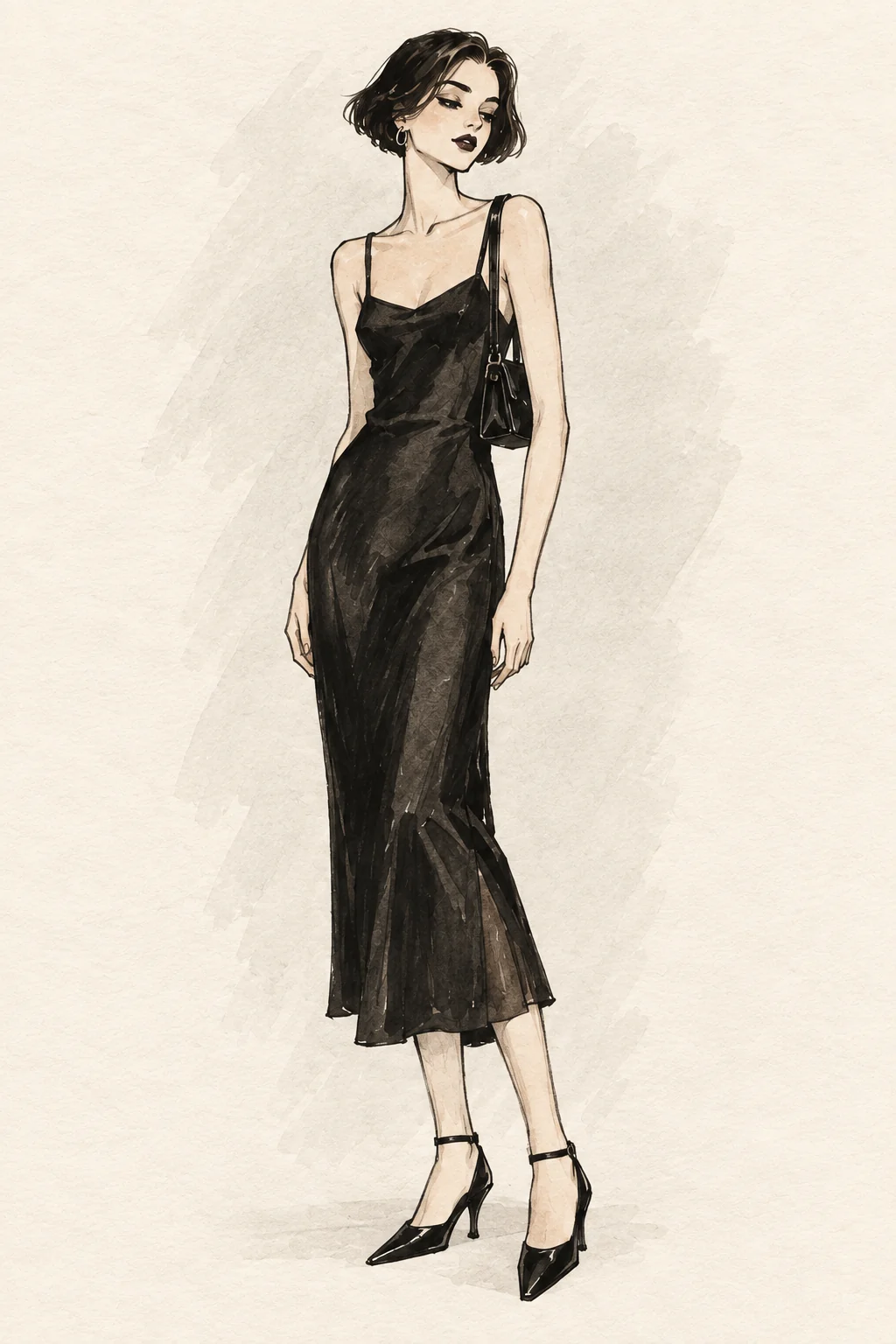 Minimalistisches 90er-Outfit mit Slip Dress und reduzierter Silhouette