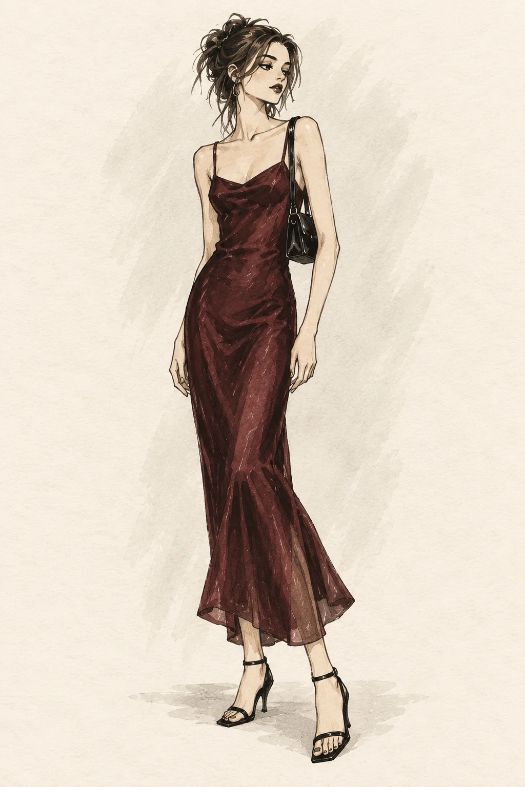 Late-90s Glam Outfit mit körpernahem Kleid und minimalistischen Accessoires